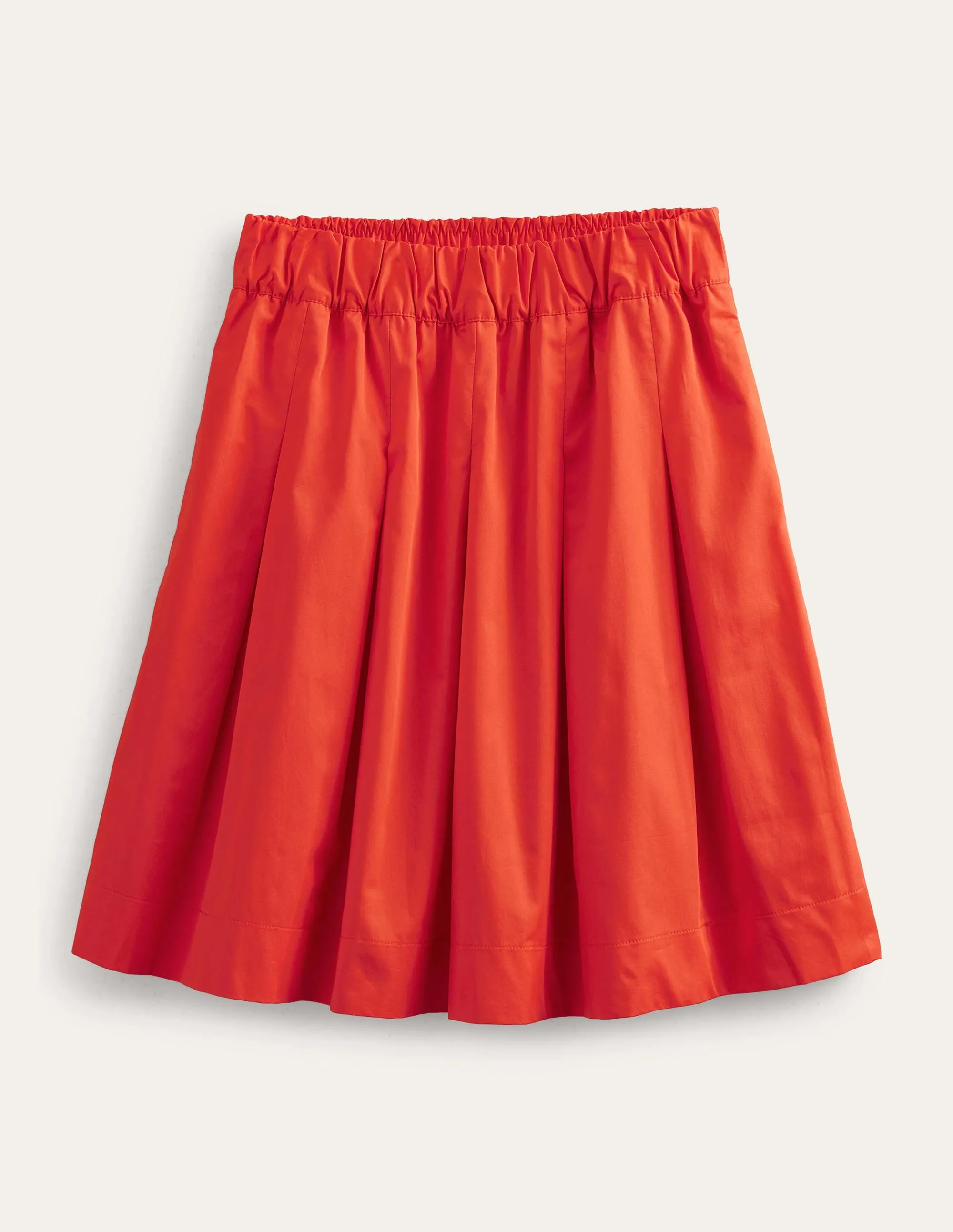 Pleated Cotton Skirt-Vermillion Red