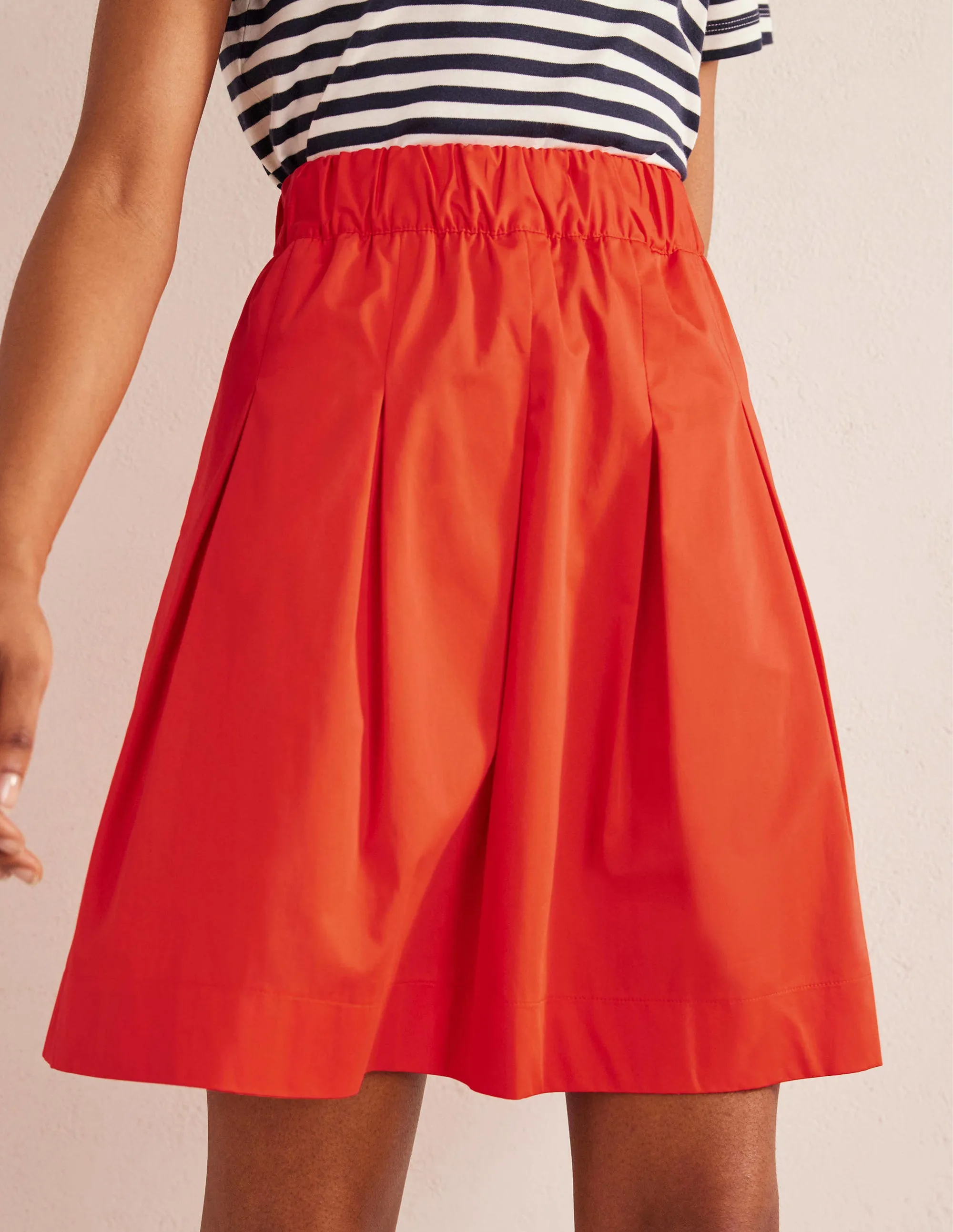 Pleated Cotton Skirt-Vermillion Red