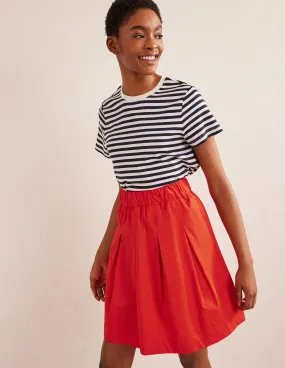 Pleated Cotton Skirt-Vermillion Red