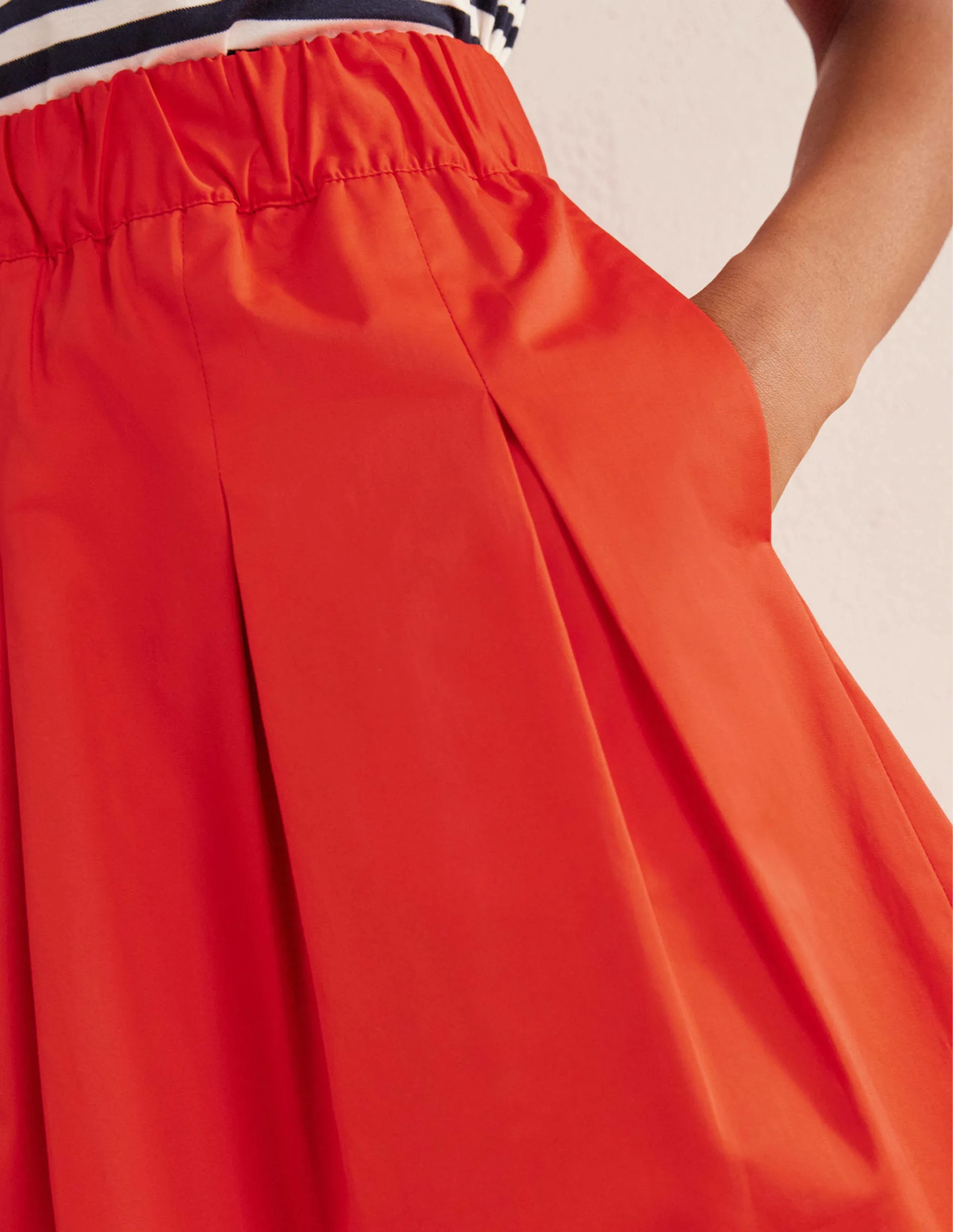 Pleated Cotton Skirt-Vermillion Red