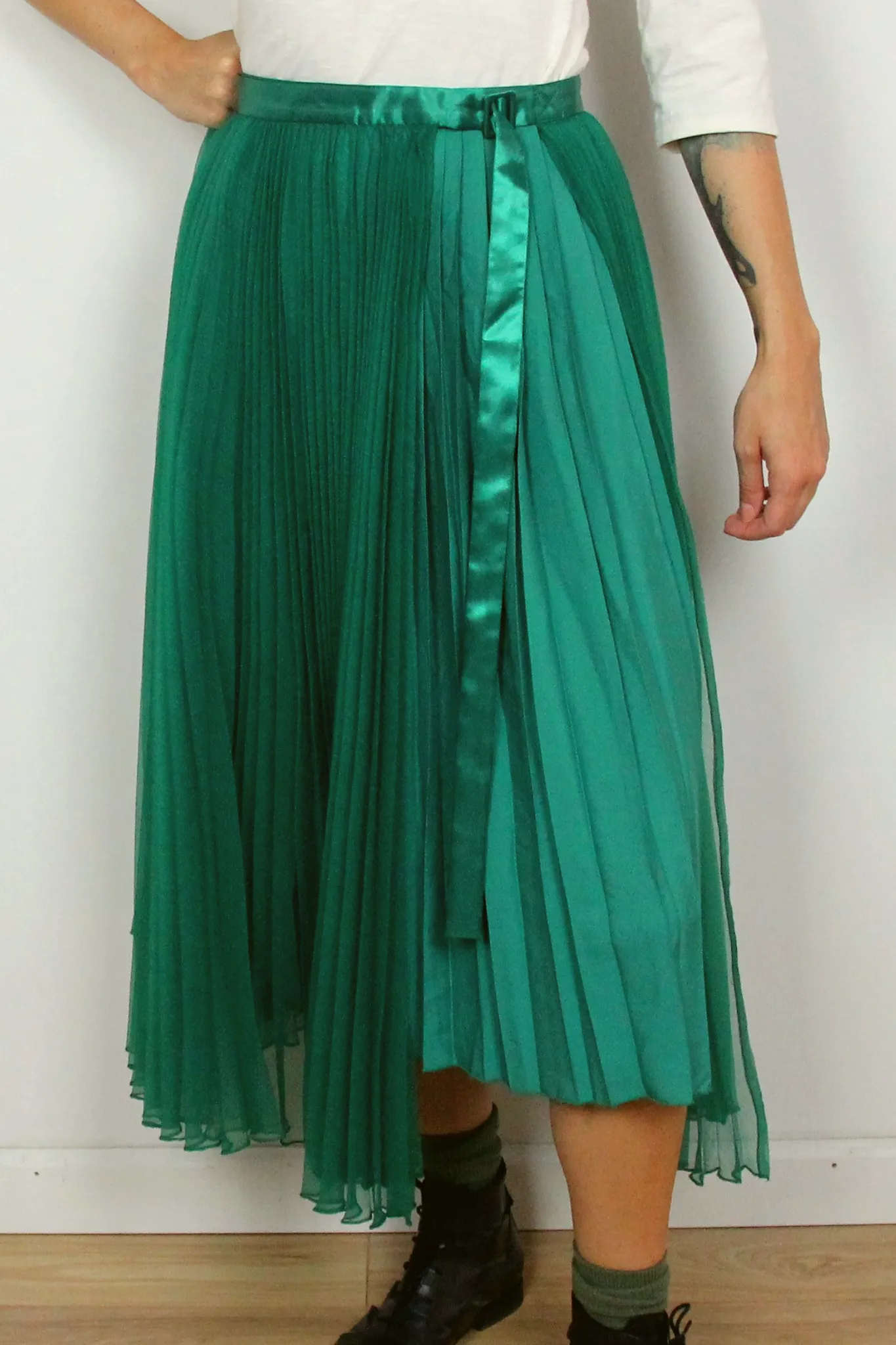Pleated Green Skirt