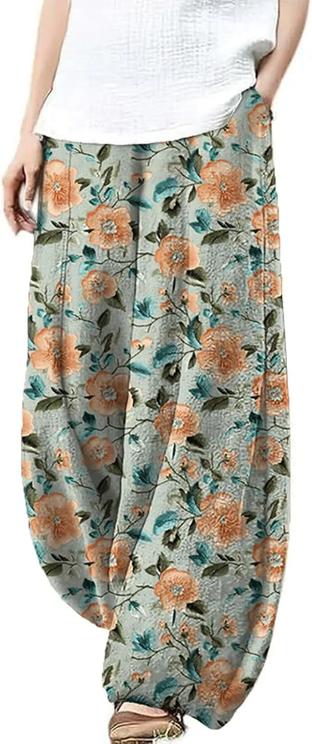 Plus Size Pants for Women Baggy Trendy Lightweight Breathable Loose Graphic Yoga Casual Pants with Pockets
