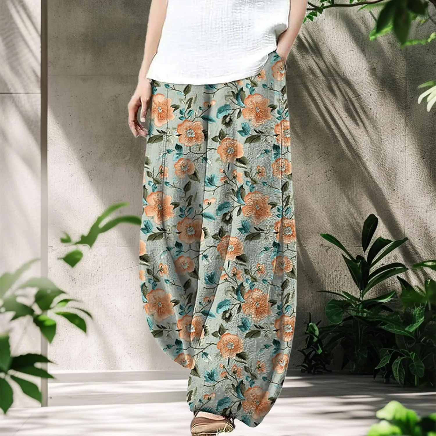 Plus Size Pants for Women Baggy Trendy Lightweight Breathable Loose Graphic Yoga Casual Pants with Pockets