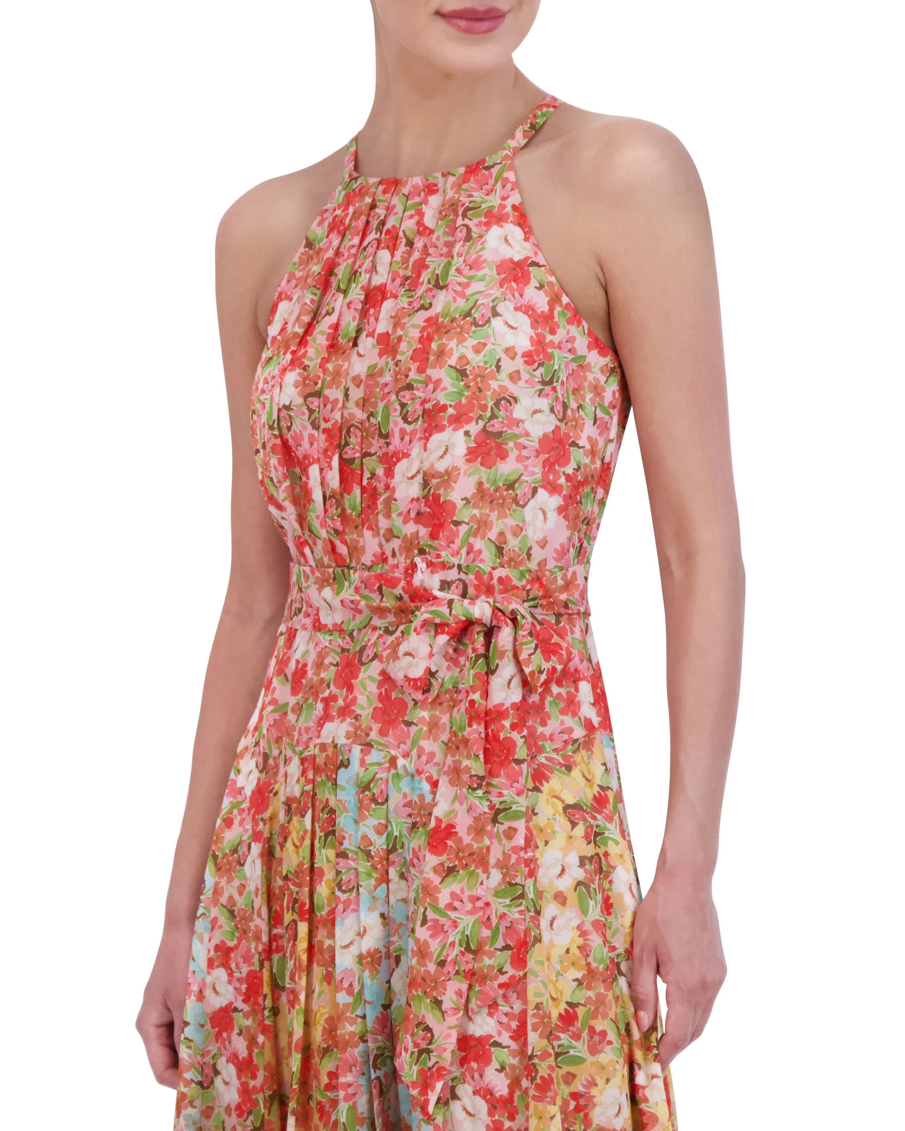 Printed Pleated Chiffon Midi Dress