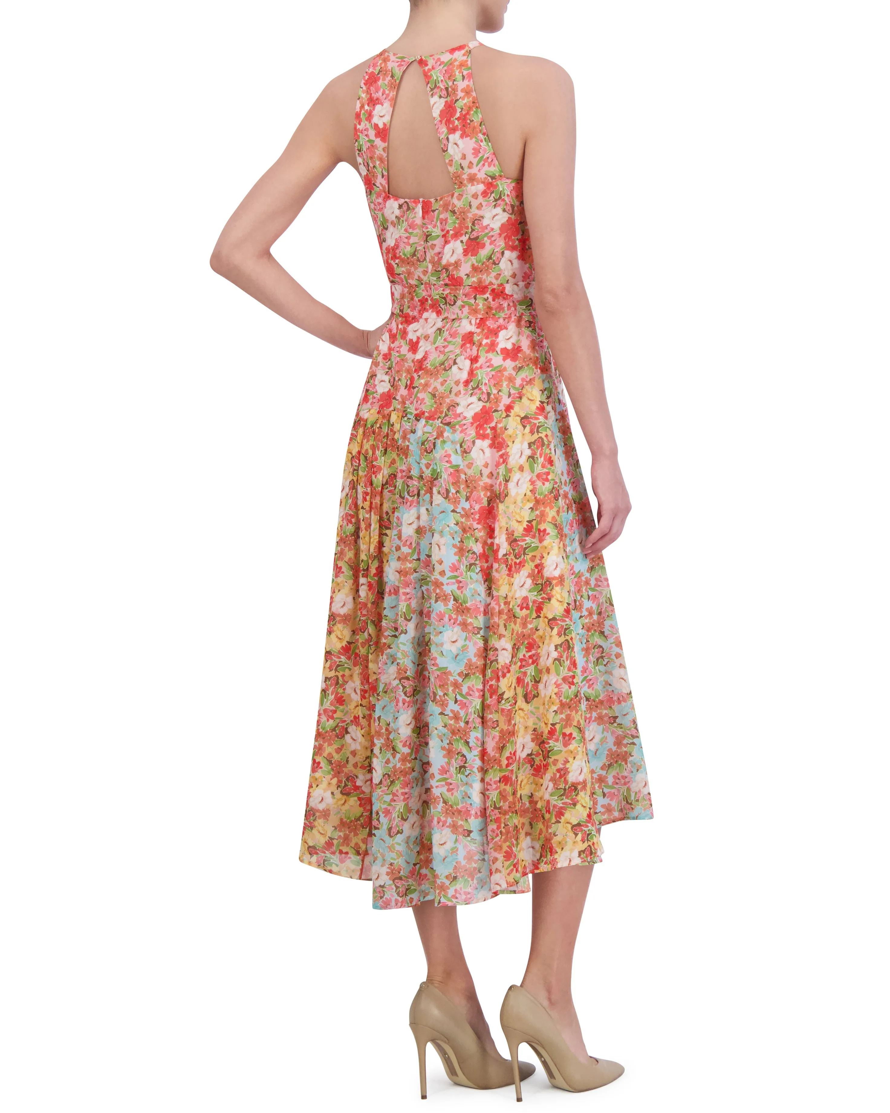 Printed Pleated Chiffon Midi Dress