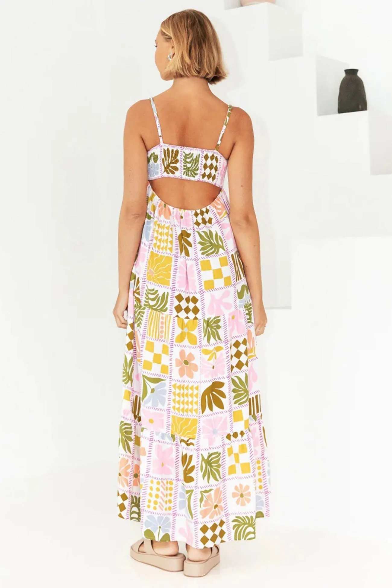 Printed Smocked Cutout Cami Dress