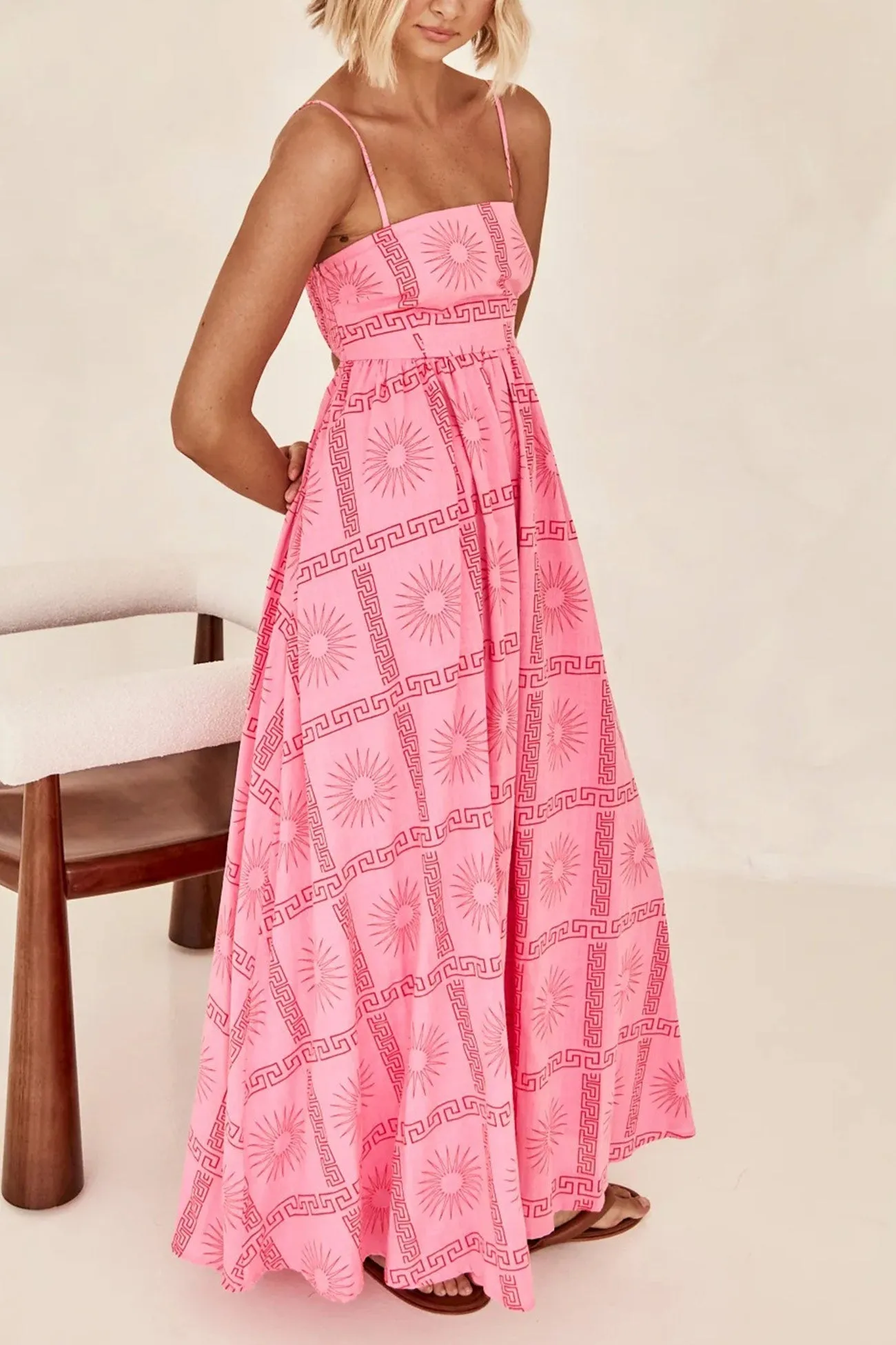 Printed Smocked Cutout Cami Dress