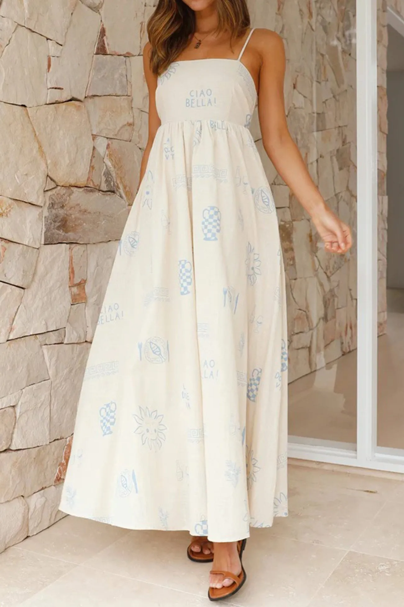 Printed Smocked Cutout Cami Dress
