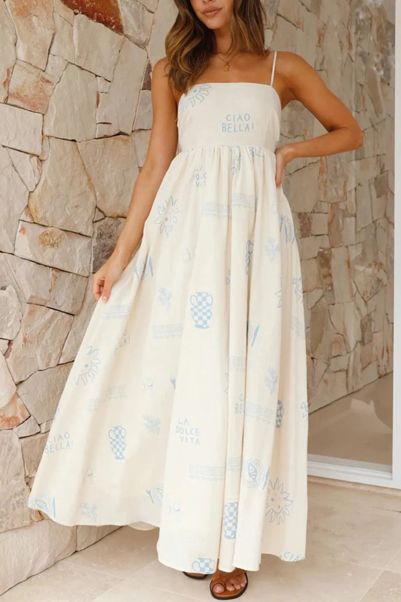 Printed Smocked Cutout Cami Dress