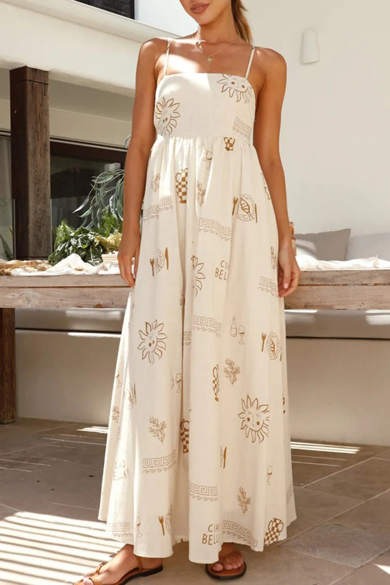 Printed Smocked Cutout Cami Dress