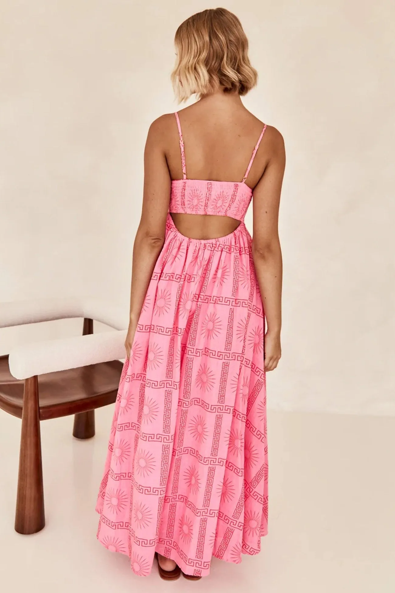 Printed Smocked Cutout Cami Dress