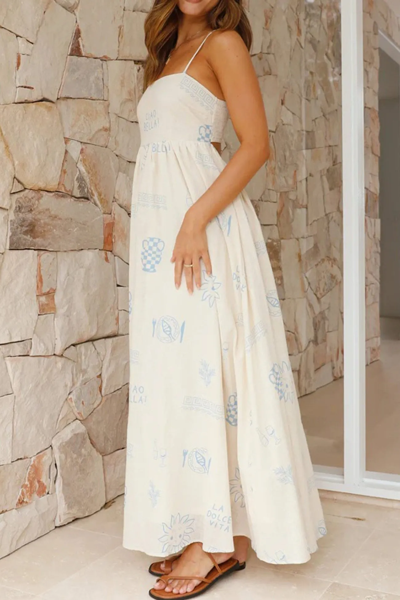 Printed Smocked Cutout Cami Dress