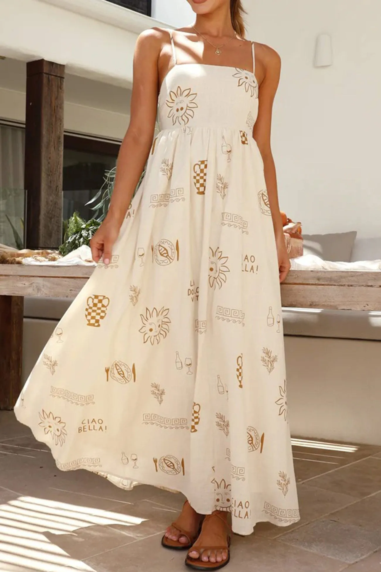 Printed Smocked Cutout Cami Dress