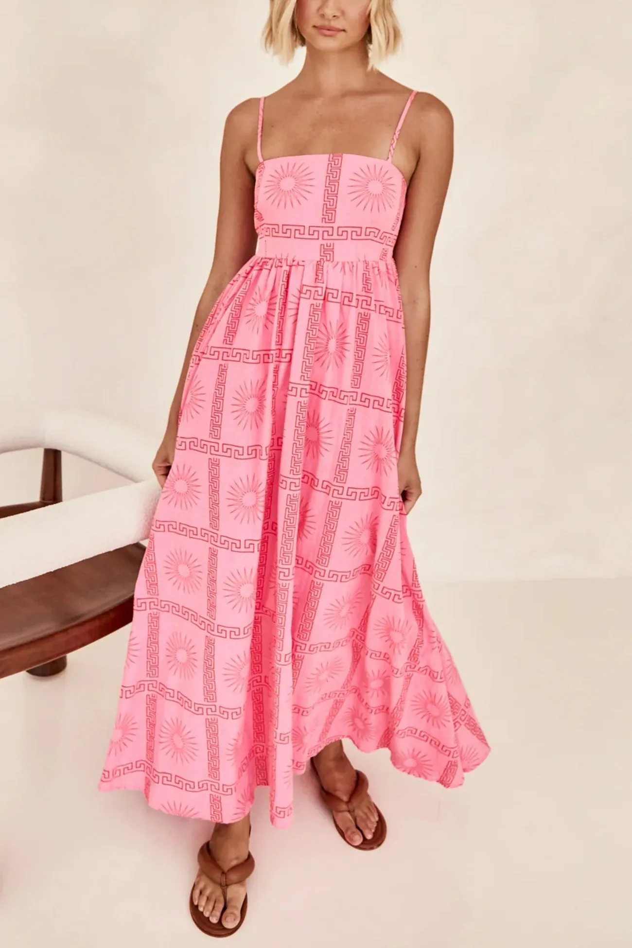 Printed Smocked Cutout Cami Dress