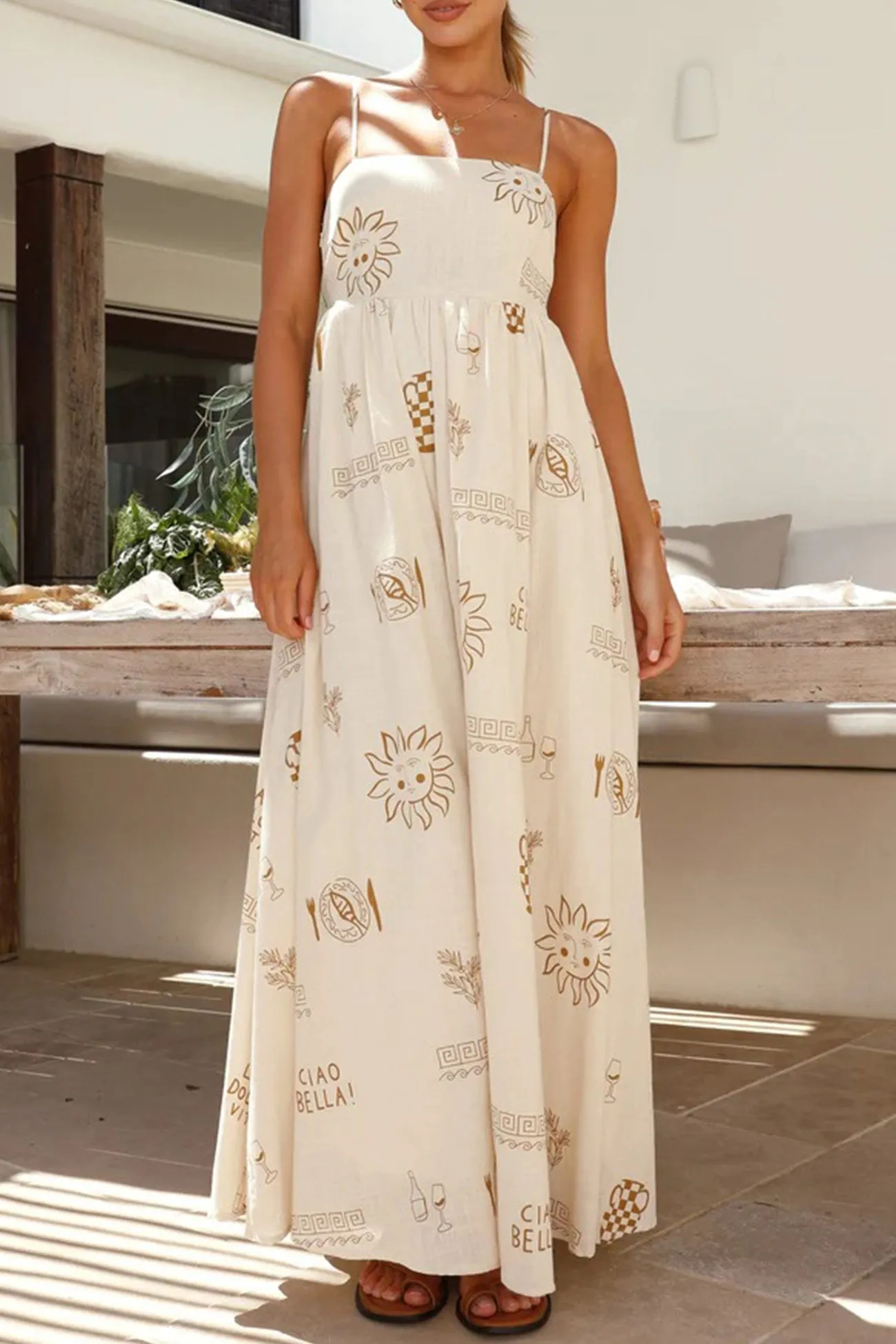 Printed Smocked Cutout Cami Dress