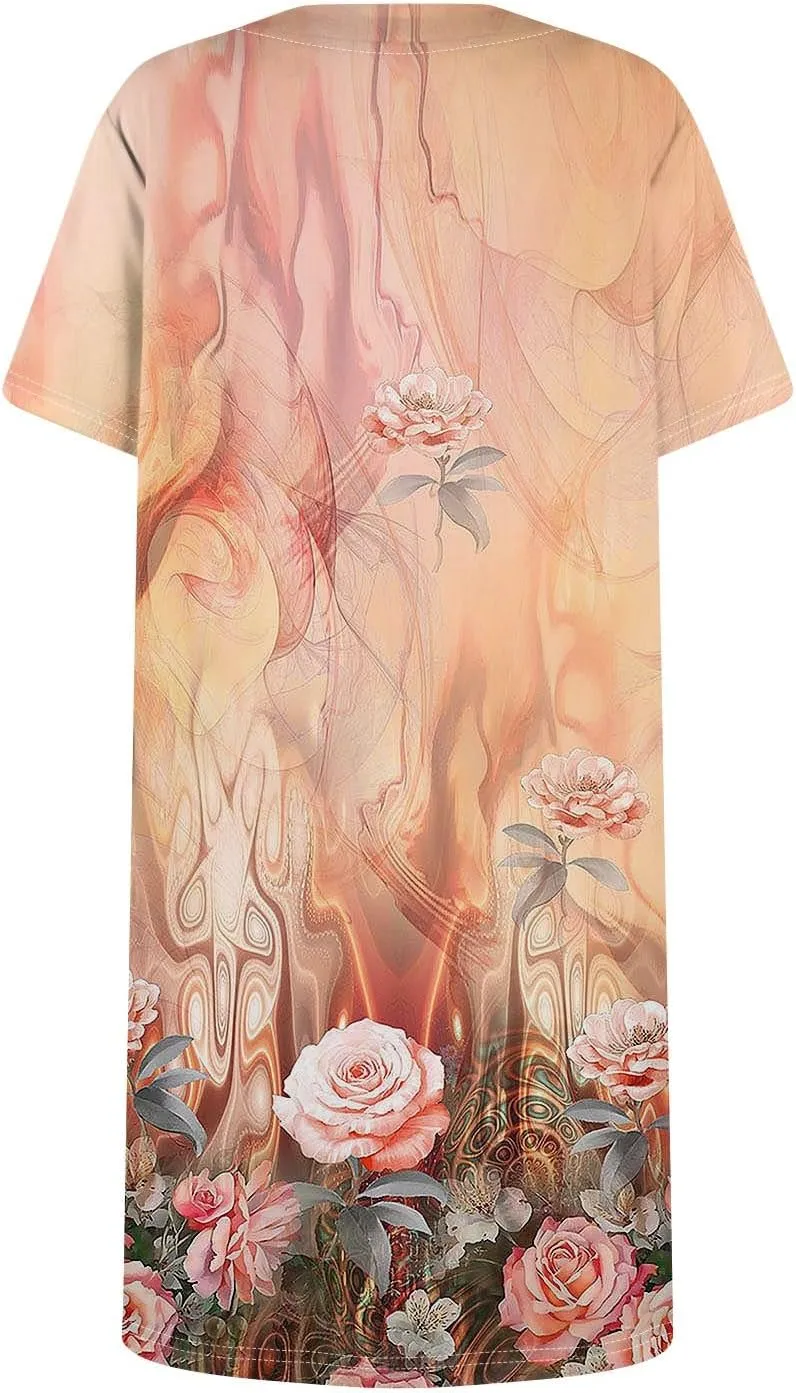 Purple Dress 2025 Novelty Women's Lightweight Solid Dress Elegant Square Neck Short Sleeve Floral Graphic Dress with Pockets