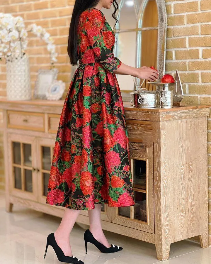 Red Floral Elegant Dress