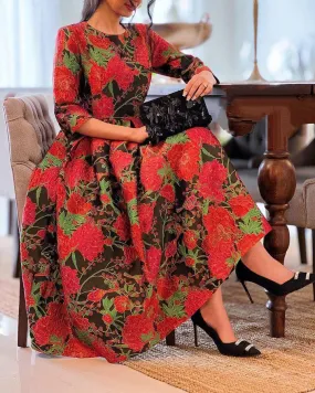 Red Floral Elegant Dress