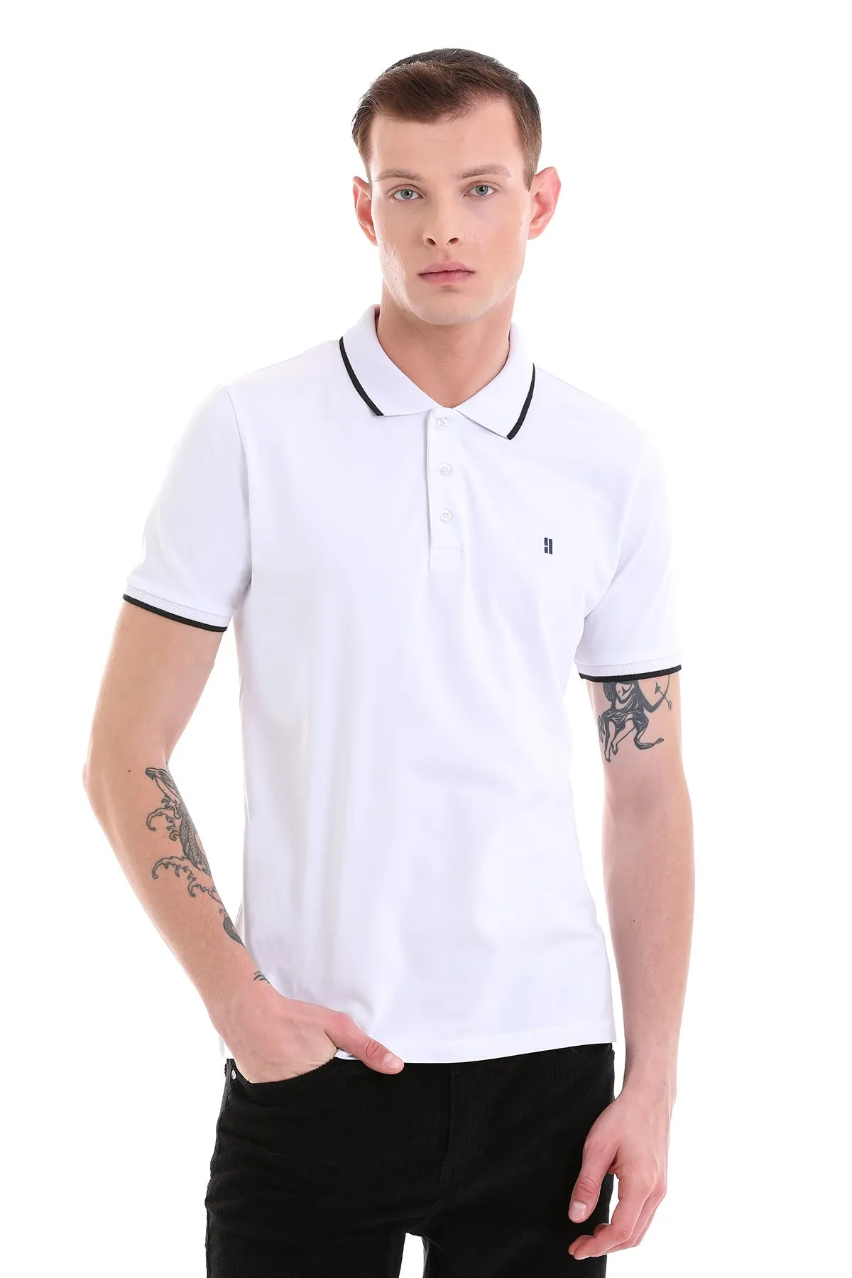 Regular Fit 100% Cotton White Polo T-Shirt