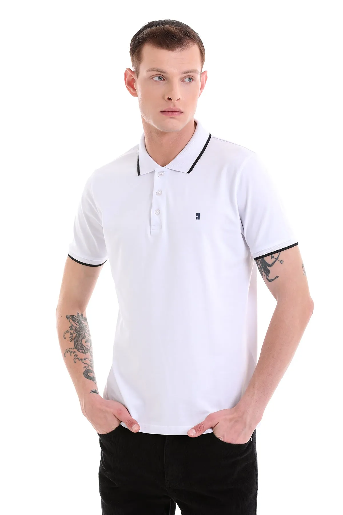 Regular Fit 100% Cotton White Polo T-Shirt