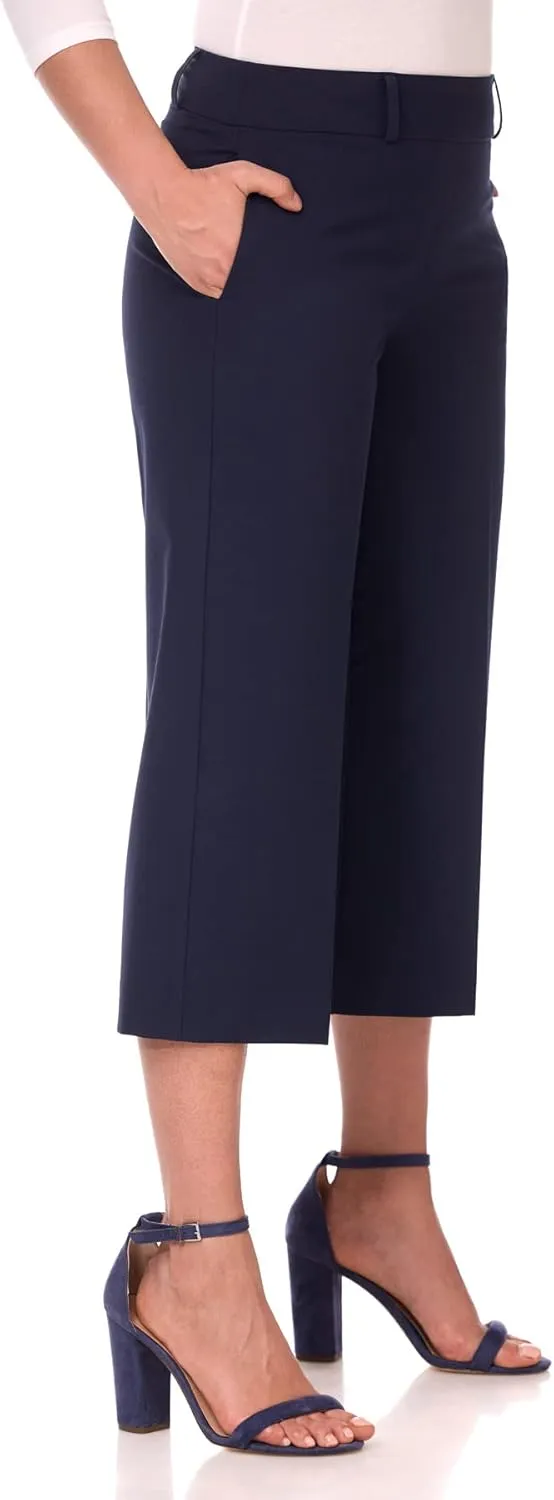 Rekucci Desk to Dinner Wide Leg Capris for Women, Flowy and Stretchy Chic Capri Pants