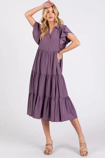 Ruffle Sleeve Tiered Midi Dress