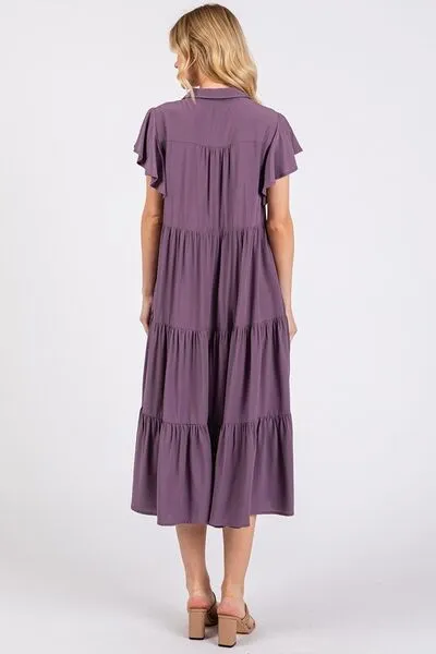 Ruffle Sleeve Tiered Midi Dress