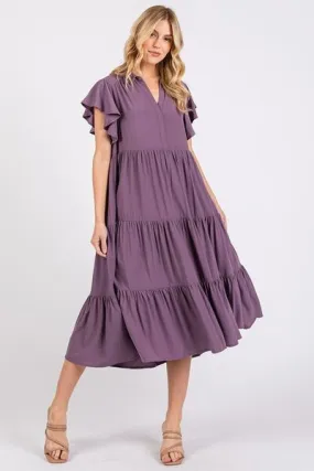 Ruffle Sleeve Tiered Midi Dress