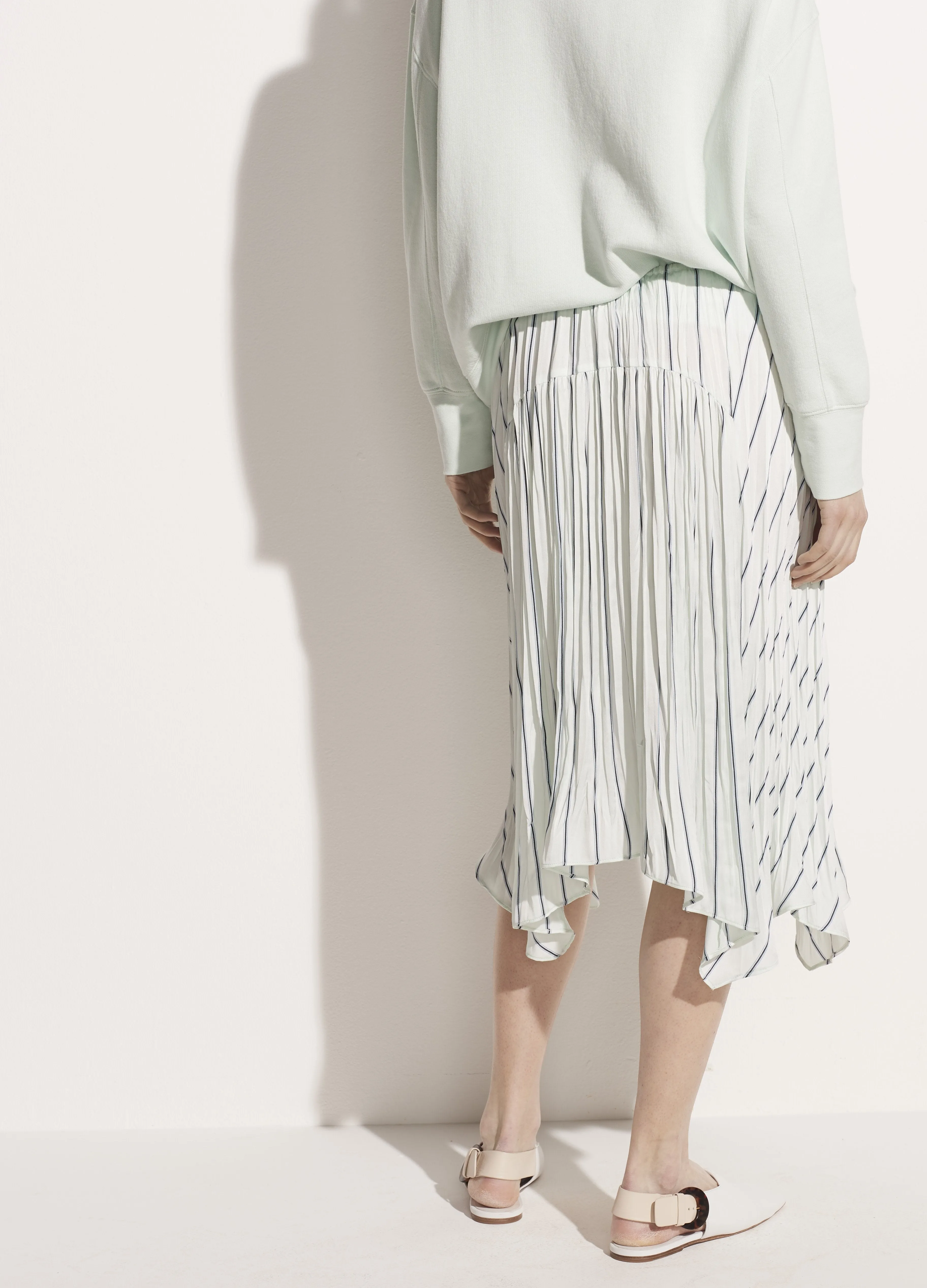 Silky Stripe Crushed Panel Skirt in Mint