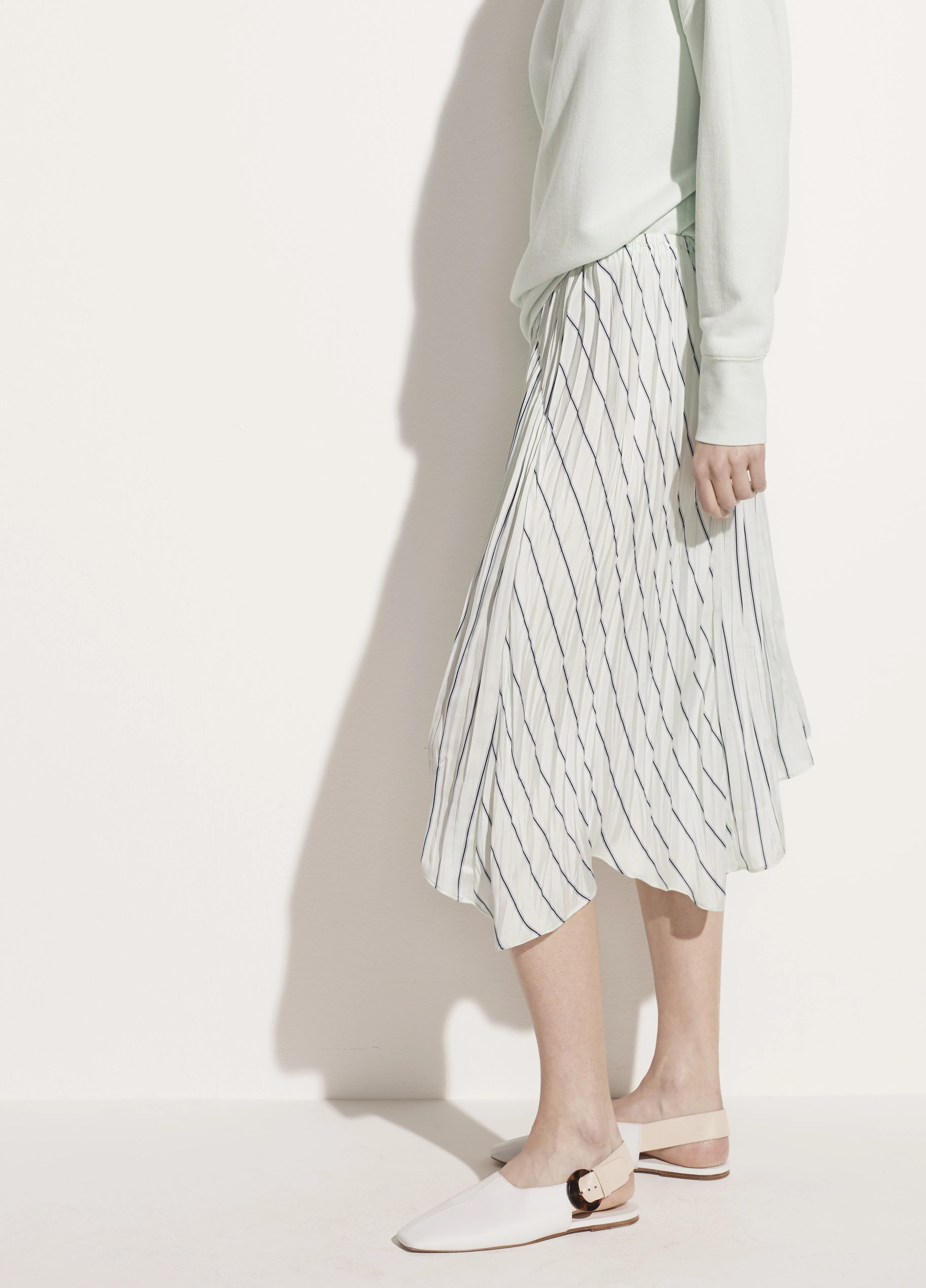 Silky Stripe Crushed Panel Skirt in Mint