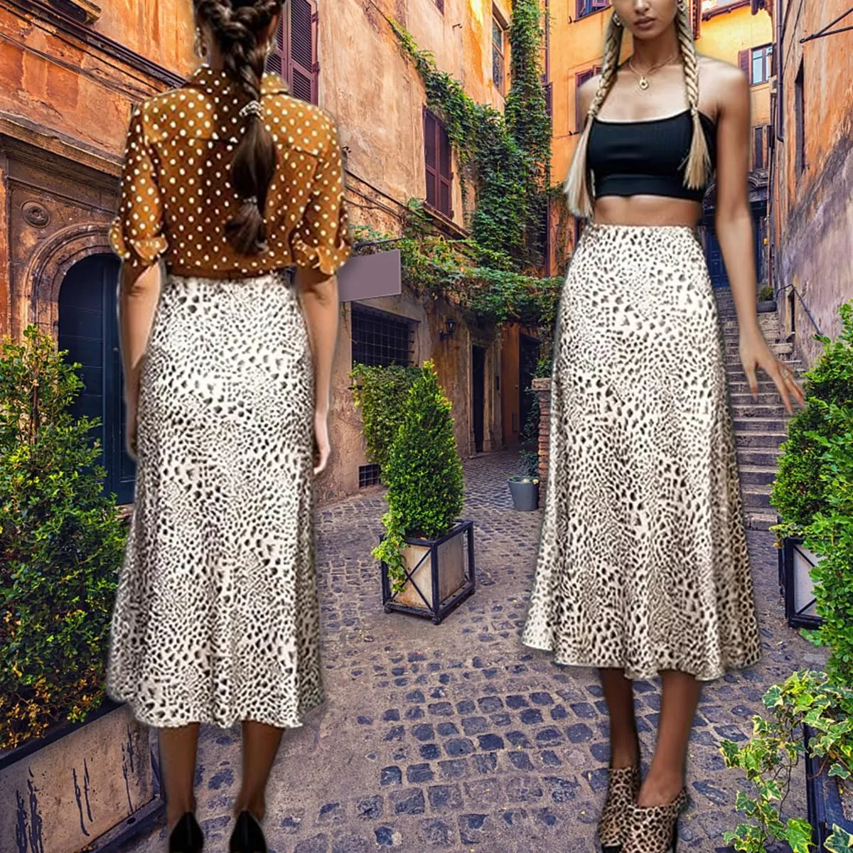 Simple Birds Plume Thai Style Maxi Skirts High Waist Hidden Zip Ruffled Flowy Mini Club Skirt