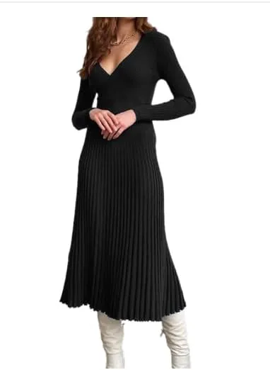 SISKIN Fall Dress & Sweater - V Neck, Long Sleeve, Elegant Wrap Dress