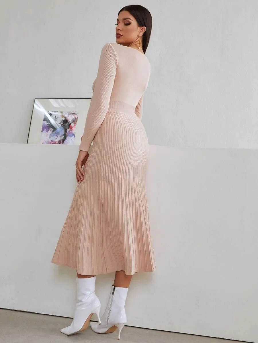 SISKIN Fall Dress & Sweater - V Neck, Long Sleeve, Elegant Wrap Dress