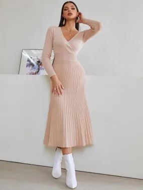 SISKIN Fall Dress & Sweater - V Neck, Long Sleeve, Elegant Wrap Dress
