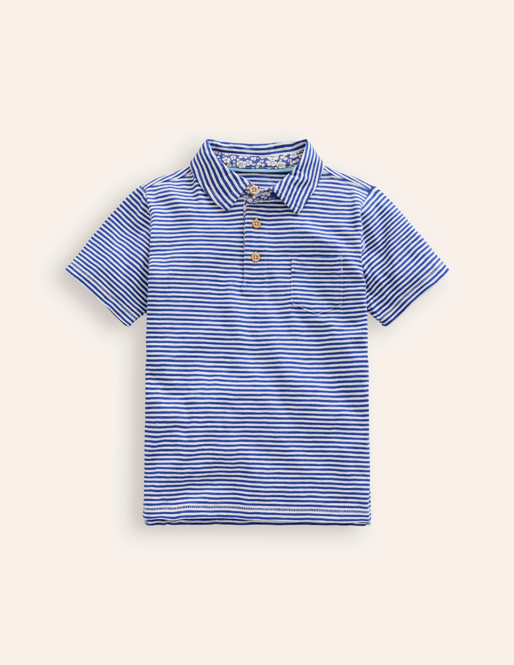 Slub Polo Shirt-Sapphire Blue/ Vanilla Pod