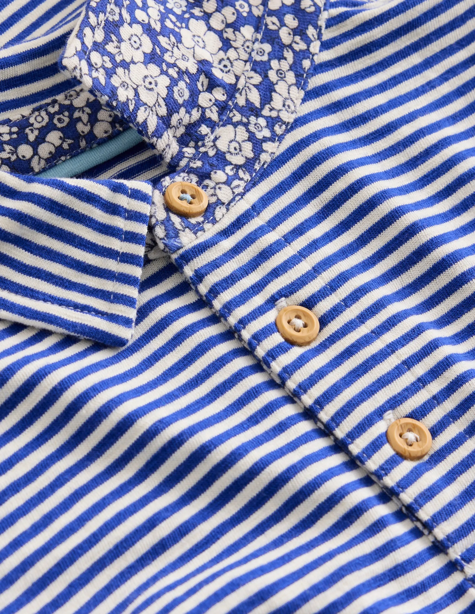 Slub Polo Shirt-Sapphire Blue/ Vanilla Pod