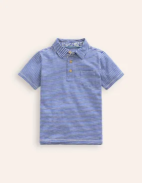 Slub Polo Shirt-Sapphire Blue/ Vanilla Pod