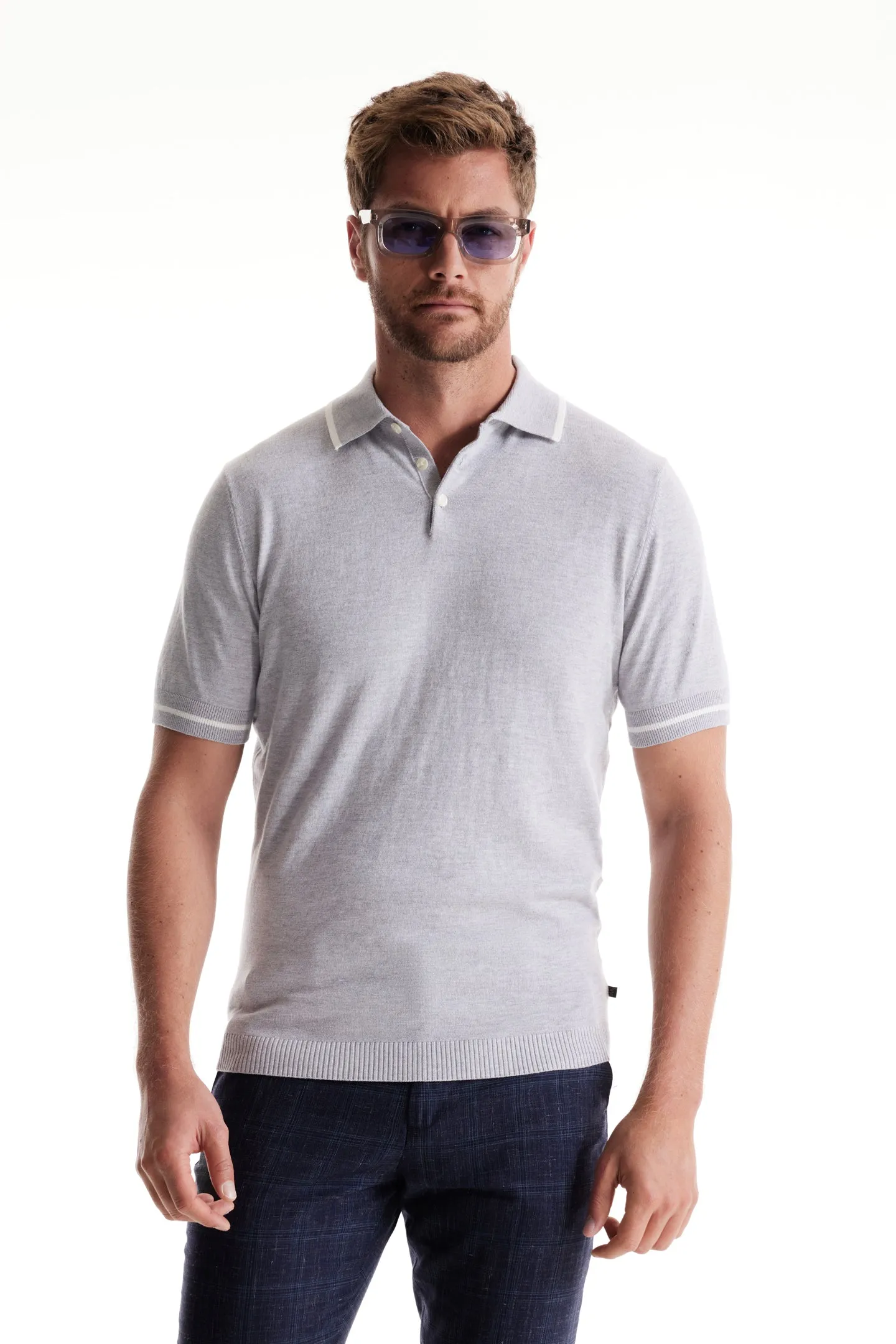 Soft Cloth Pacific Polo in Cotton Silk Jersey - Silver Heather