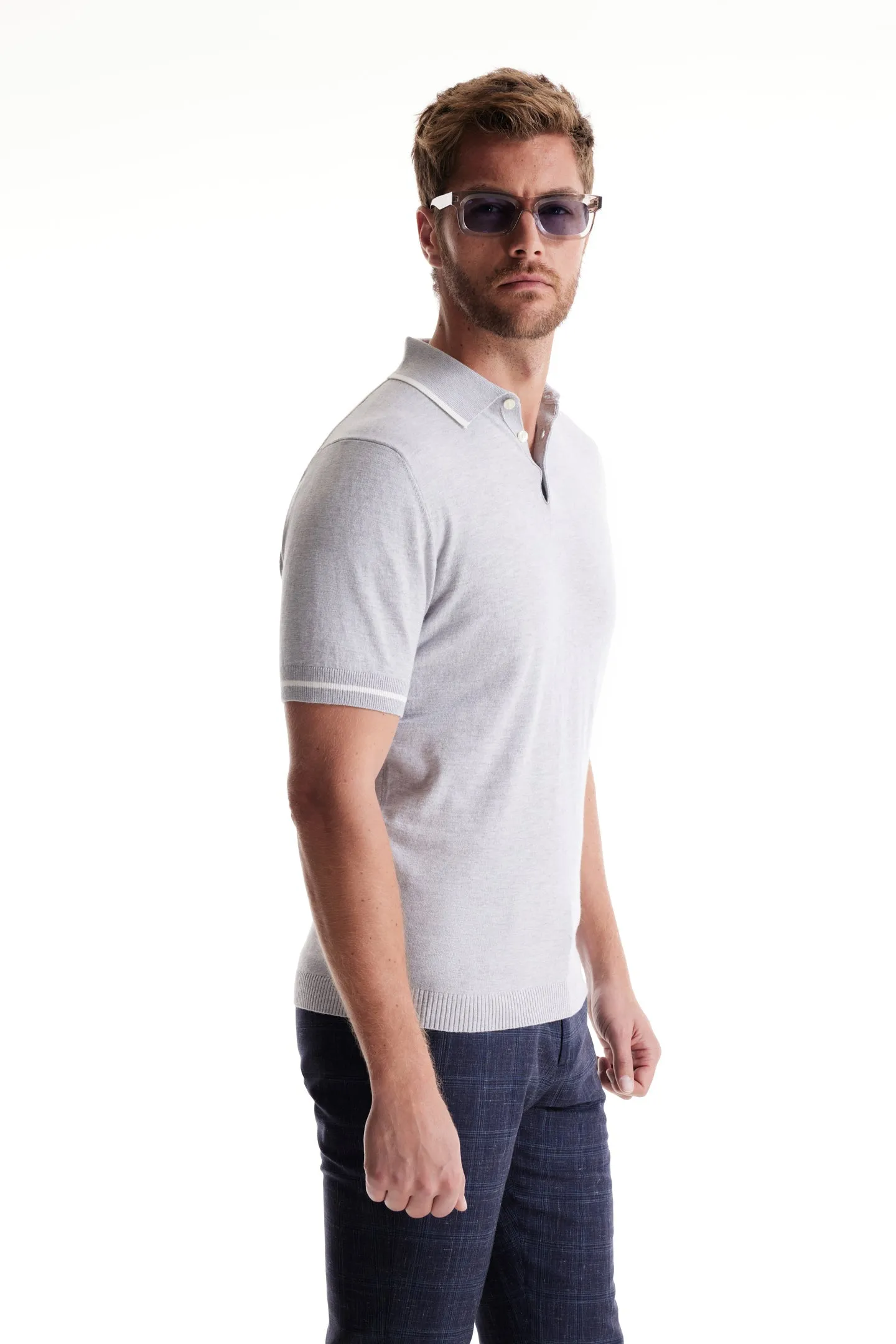 Soft Cloth Pacific Polo in Cotton Silk Jersey - Silver Heather