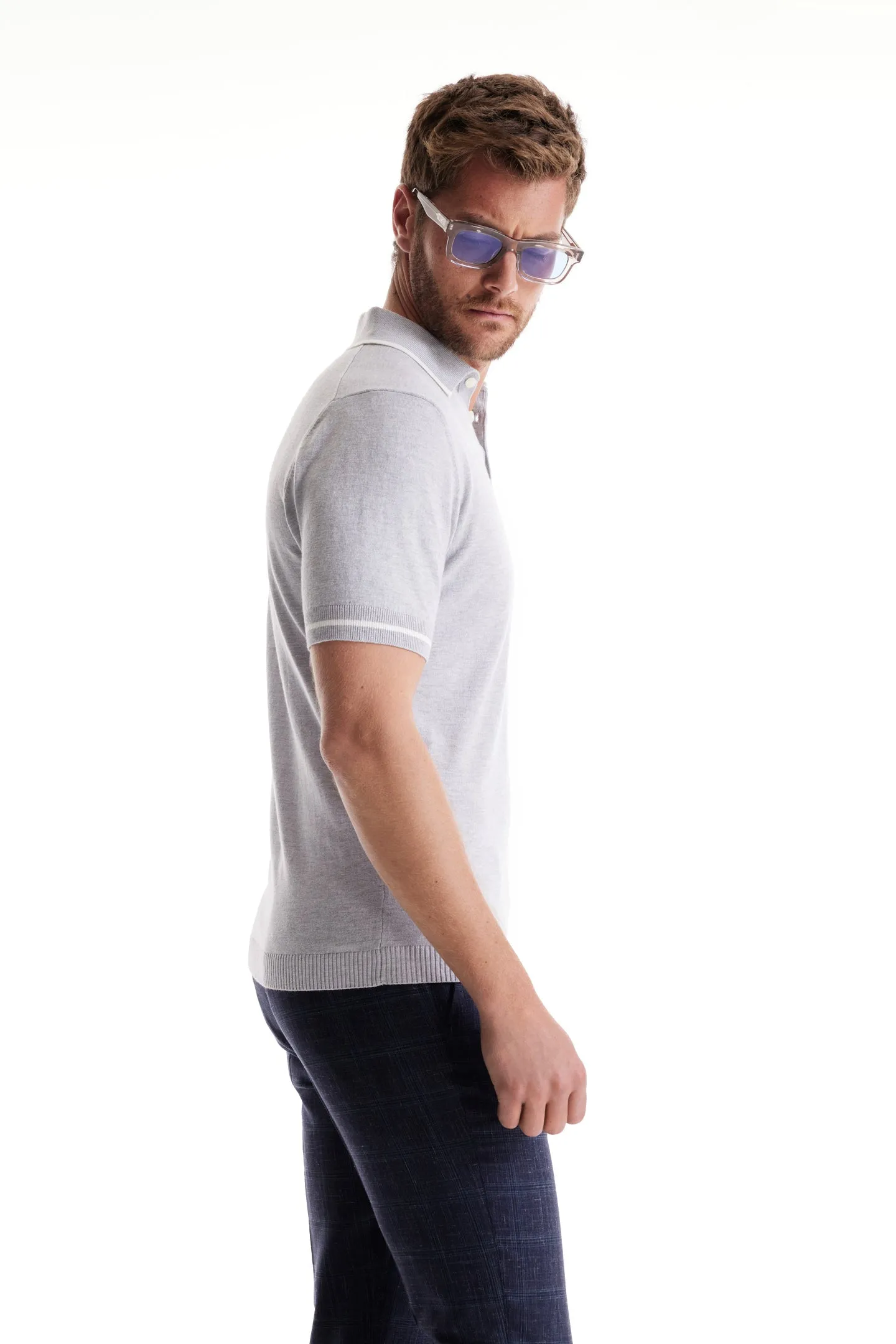 Soft Cloth Pacific Polo in Cotton Silk Jersey - Silver Heather