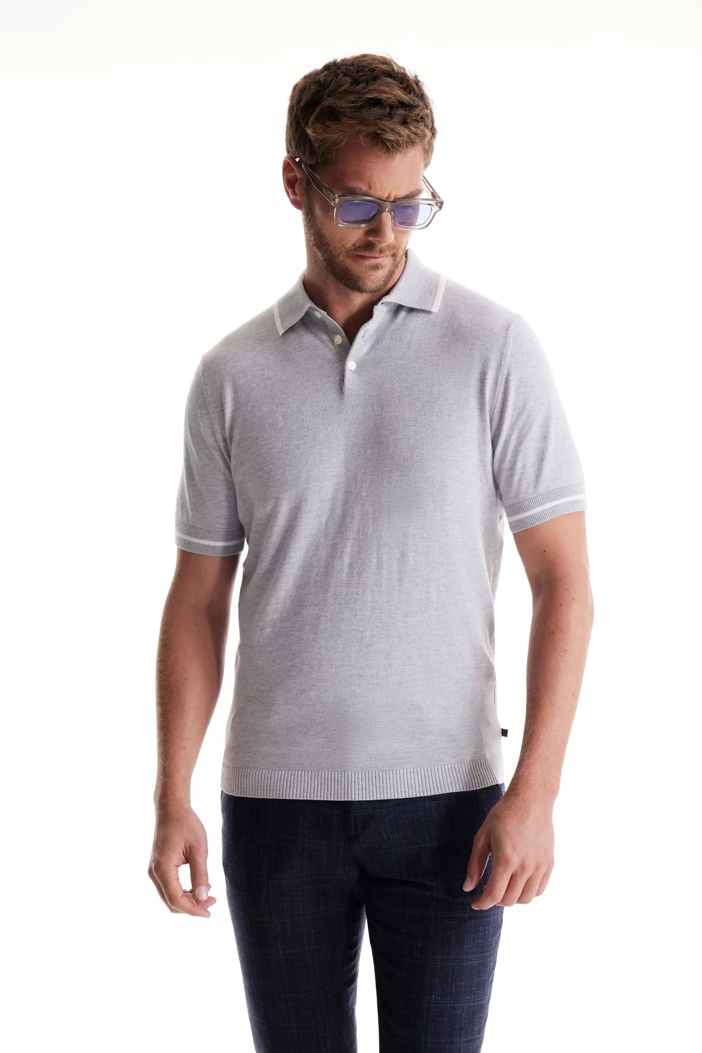 Soft Cloth Pacific Polo in Cotton Silk Jersey - Silver Heather