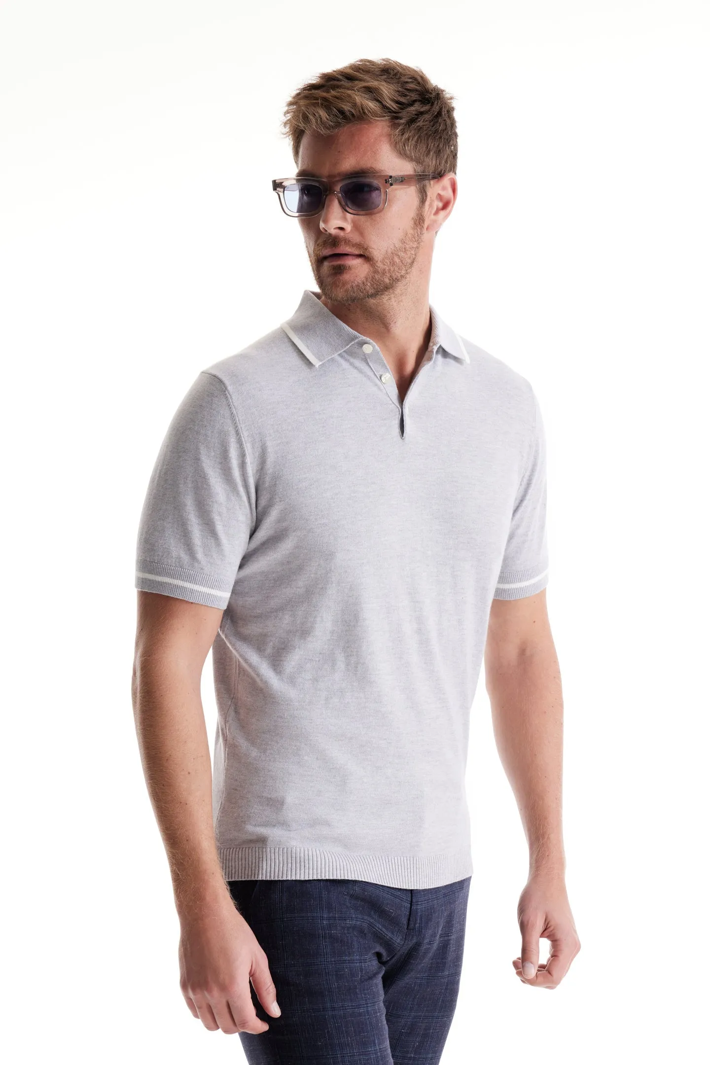 Soft Cloth Pacific Polo in Cotton Silk Jersey - Silver Heather