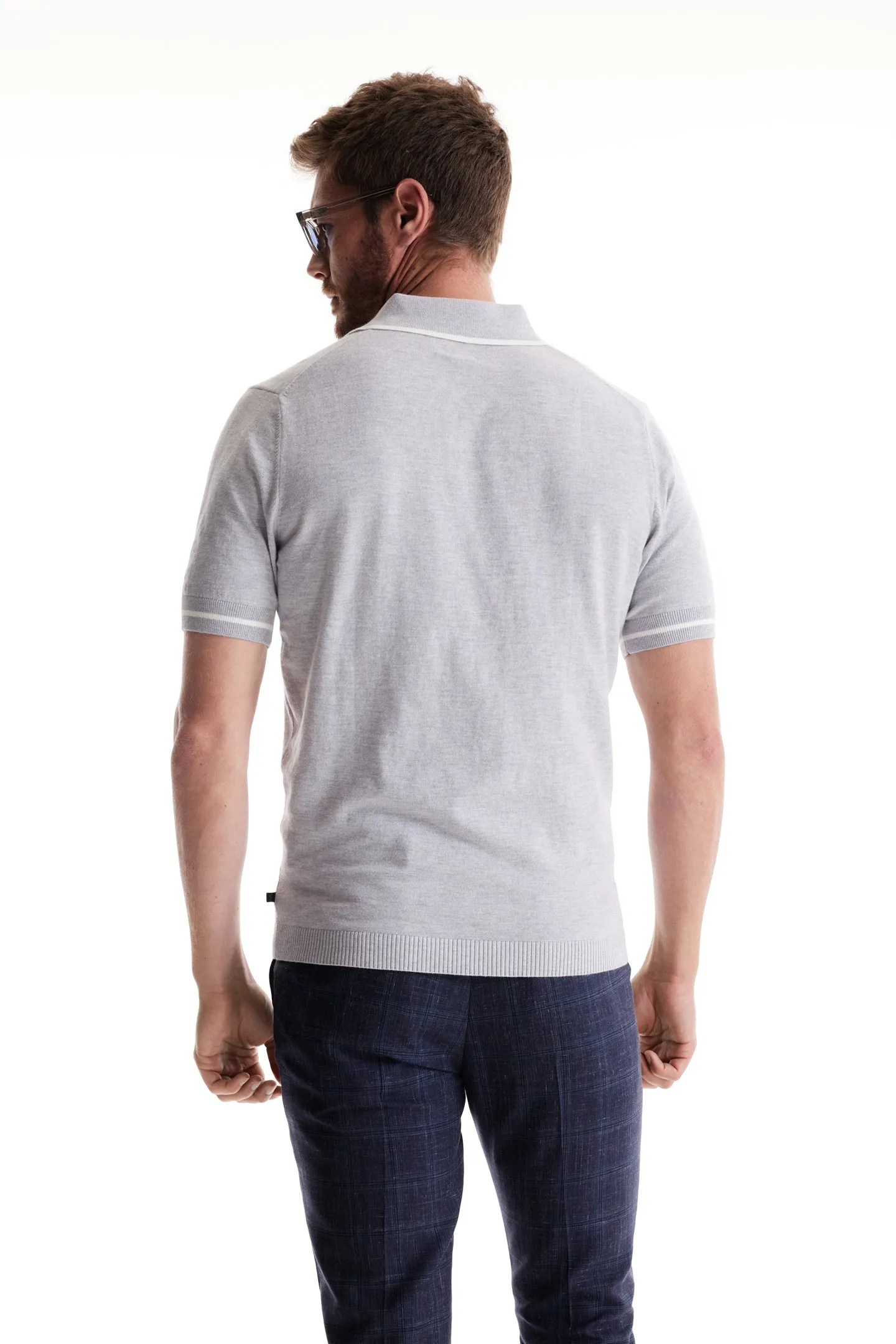Soft Cloth Pacific Polo in Cotton Silk Jersey - Silver Heather