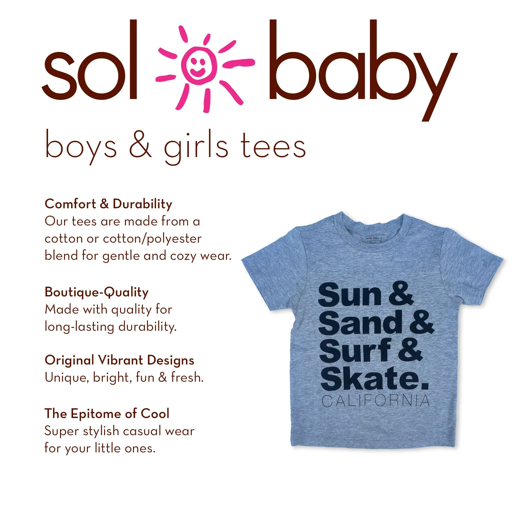 Sol Baby Sun & Sand & Surf & Skate California Grey Tee