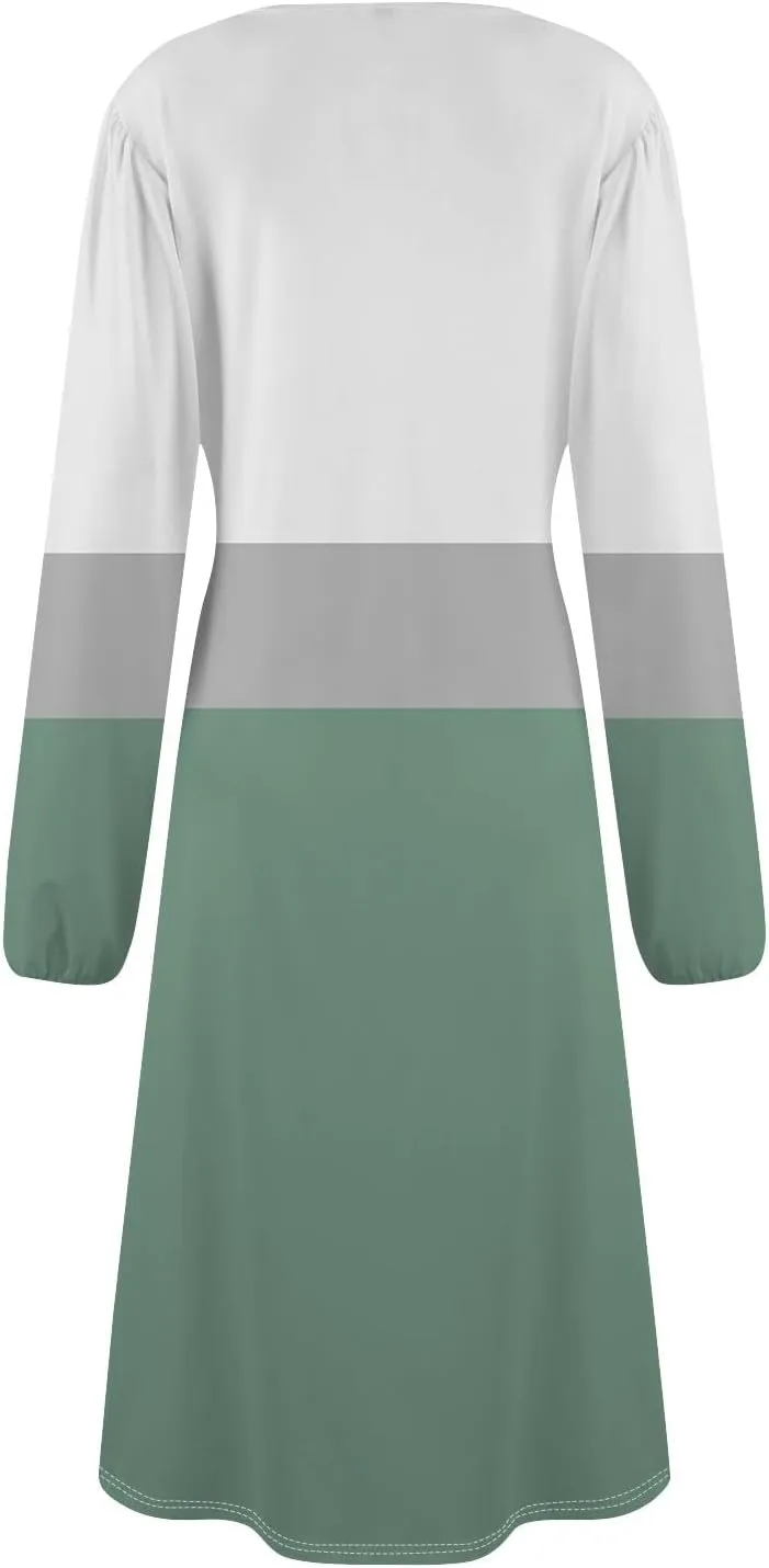 Spring Dresses for Women 2025 Long Sleeve Midi O Neck Trendy Flowy Vacation Boho Office Curvy Dress