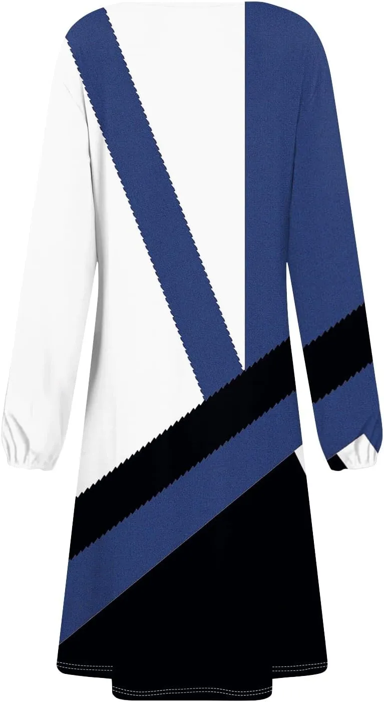 Spring Dresses for Women 2025 Midi O Neck Long Sleeve Ladies Summer Trendy Flowy Holiday Dressy Dress