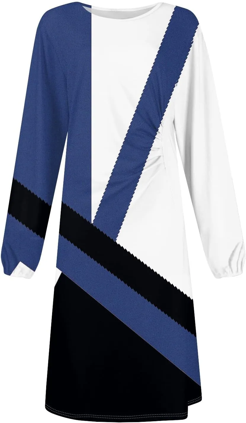 Spring Dresses for Women 2025 Midi O Neck Long Sleeve Ladies Summer Trendy Flowy Holiday Dressy Dress