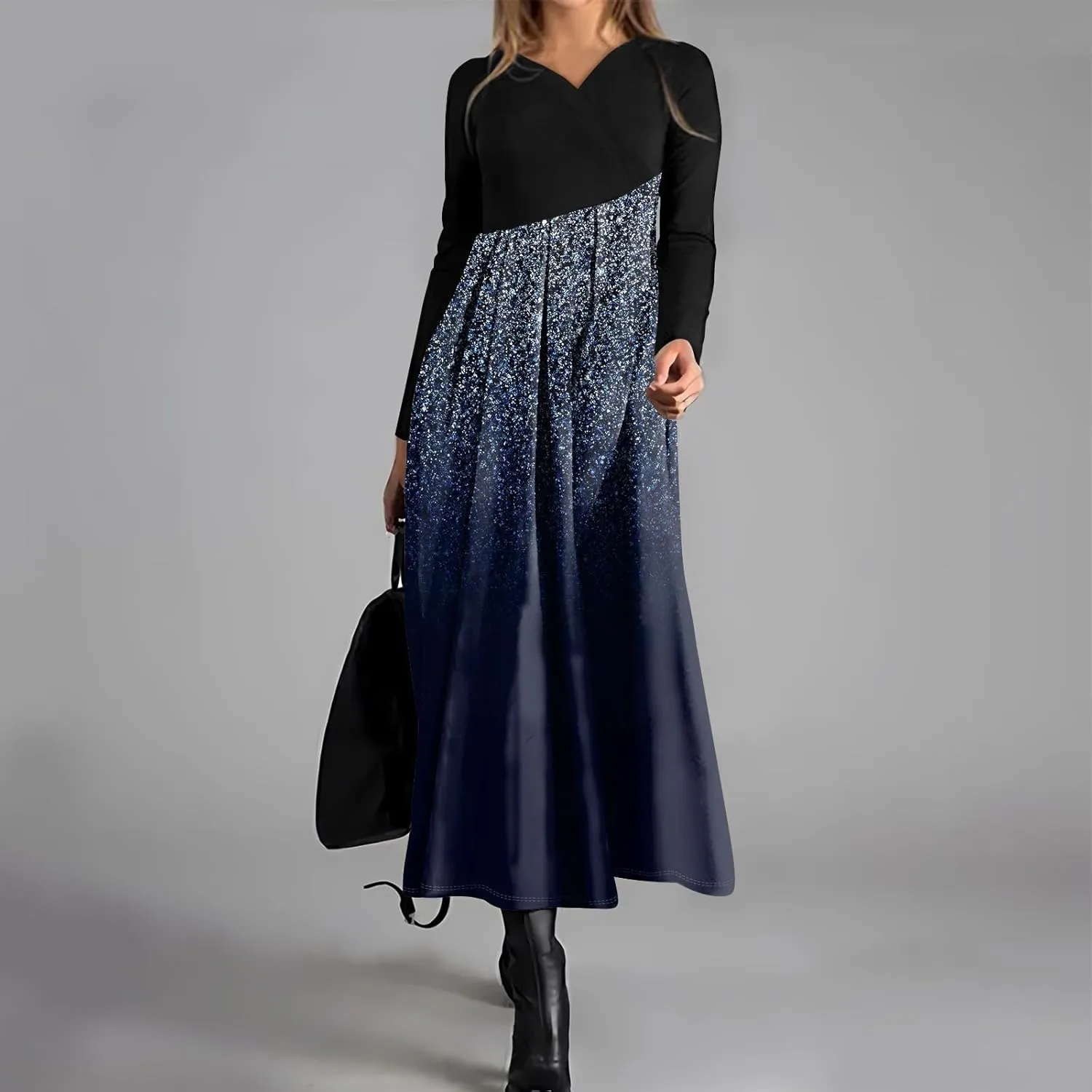 Spring Dresses for Women 2025 V Neck Midi Long Sleeve Modest Ladies Flowy Trendy Cruise Holiday Dress