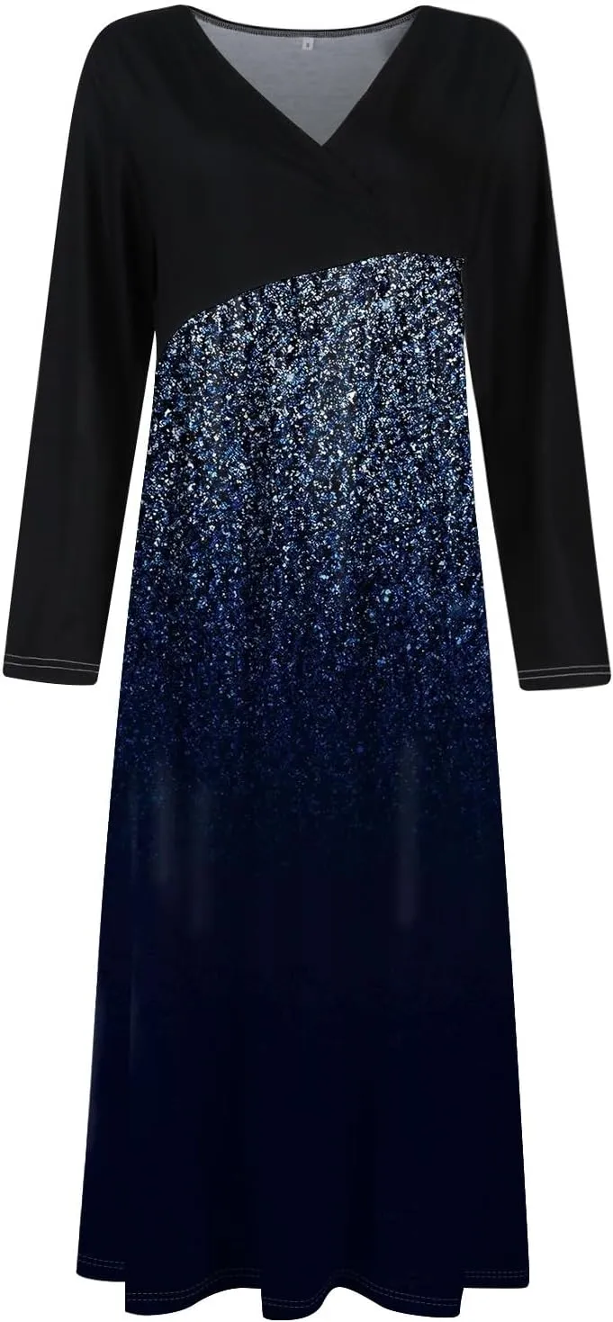 Spring Dresses for Women 2025 V Neck Midi Long Sleeve Modest Ladies Flowy Trendy Cruise Holiday Dress