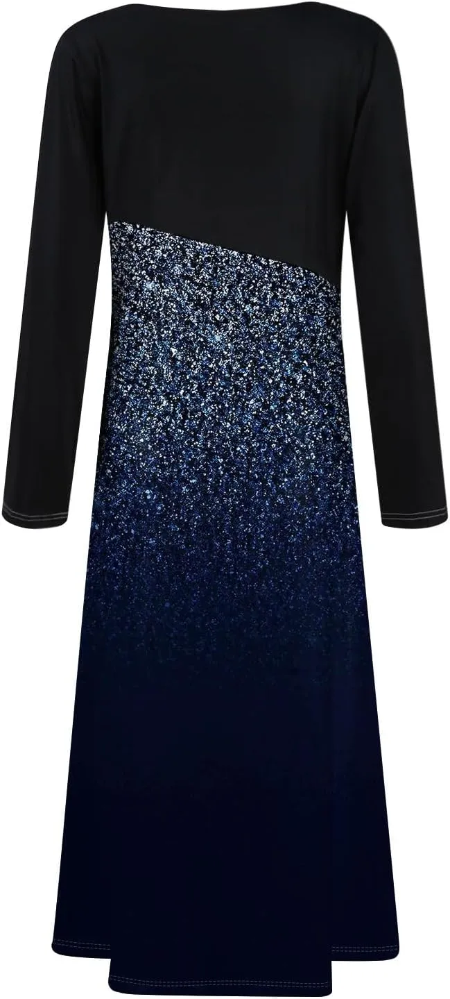 Spring Dresses for Women 2025 V Neck Midi Long Sleeve Modest Ladies Flowy Trendy Cruise Holiday Dress